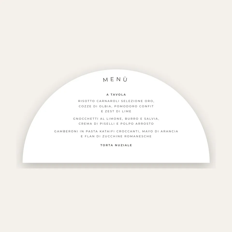Menu Premium ad arco con carta dei vini e segnaposto Stile Pochette