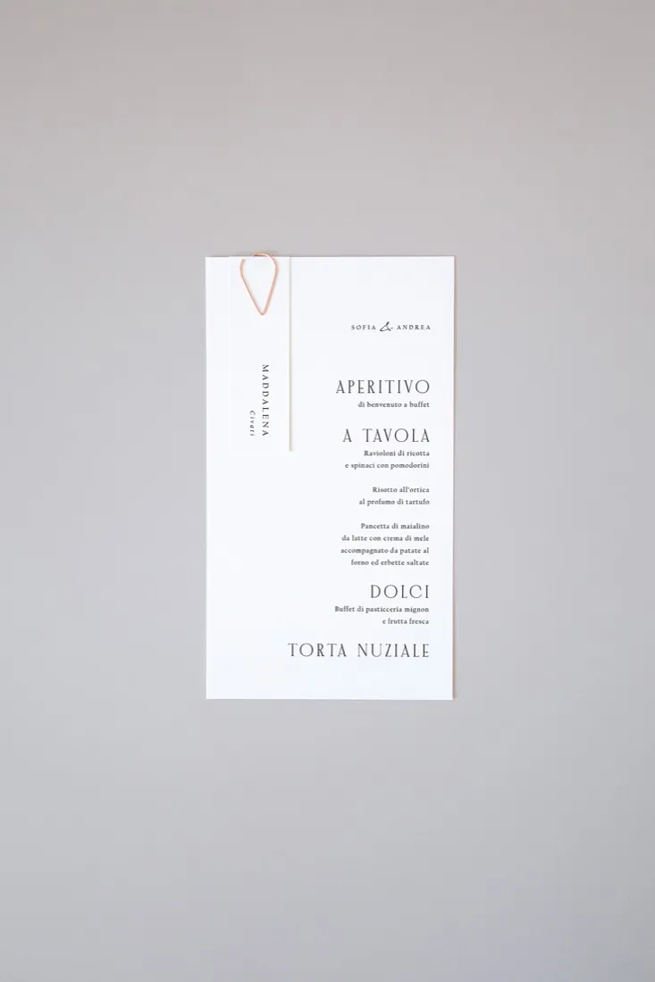 Menu con segnaposto Stile Times new romance