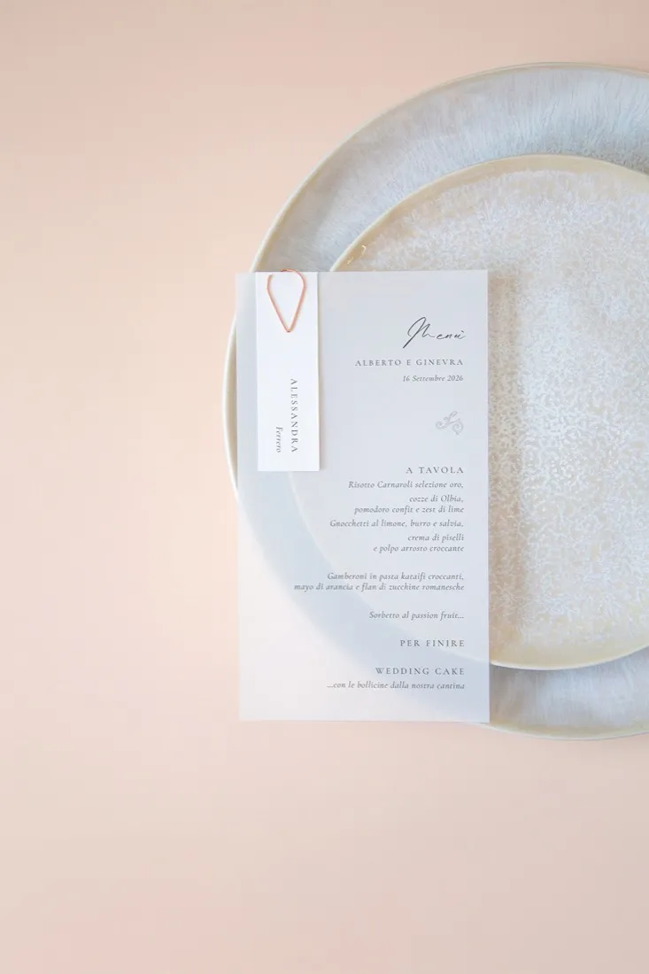 Menu con segnaposto Vellum