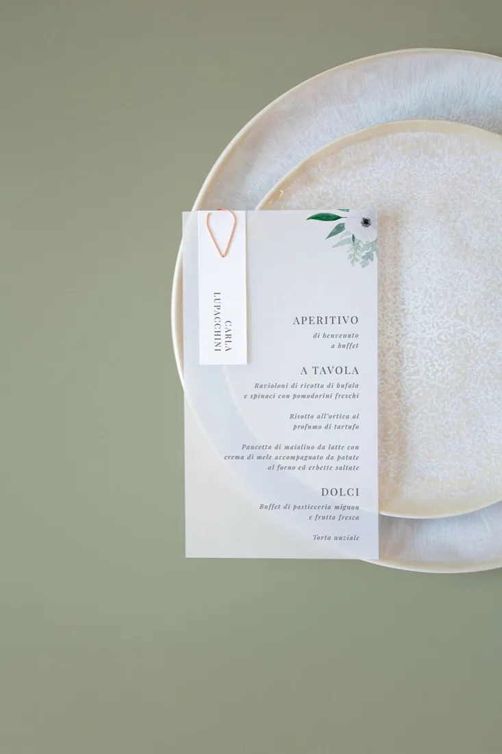 Menu con segnaposto Vellum