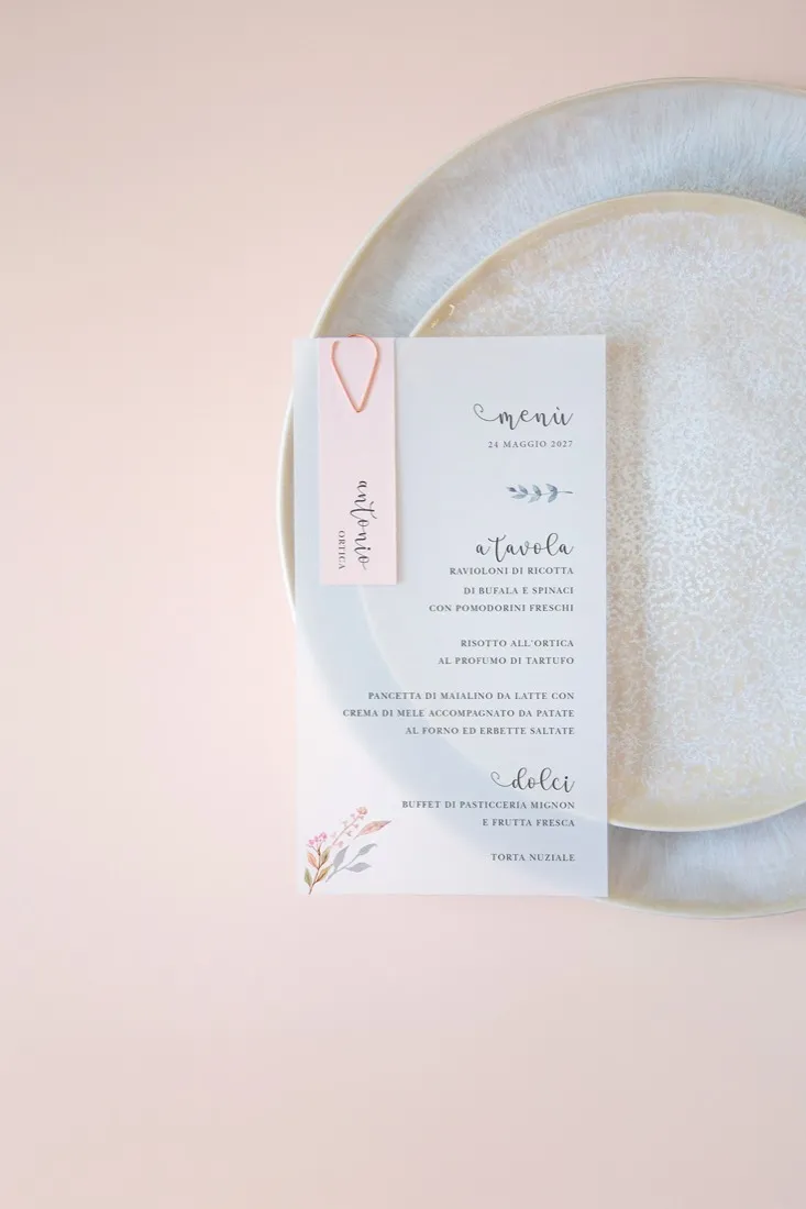 Menu con segnaposto Vellum