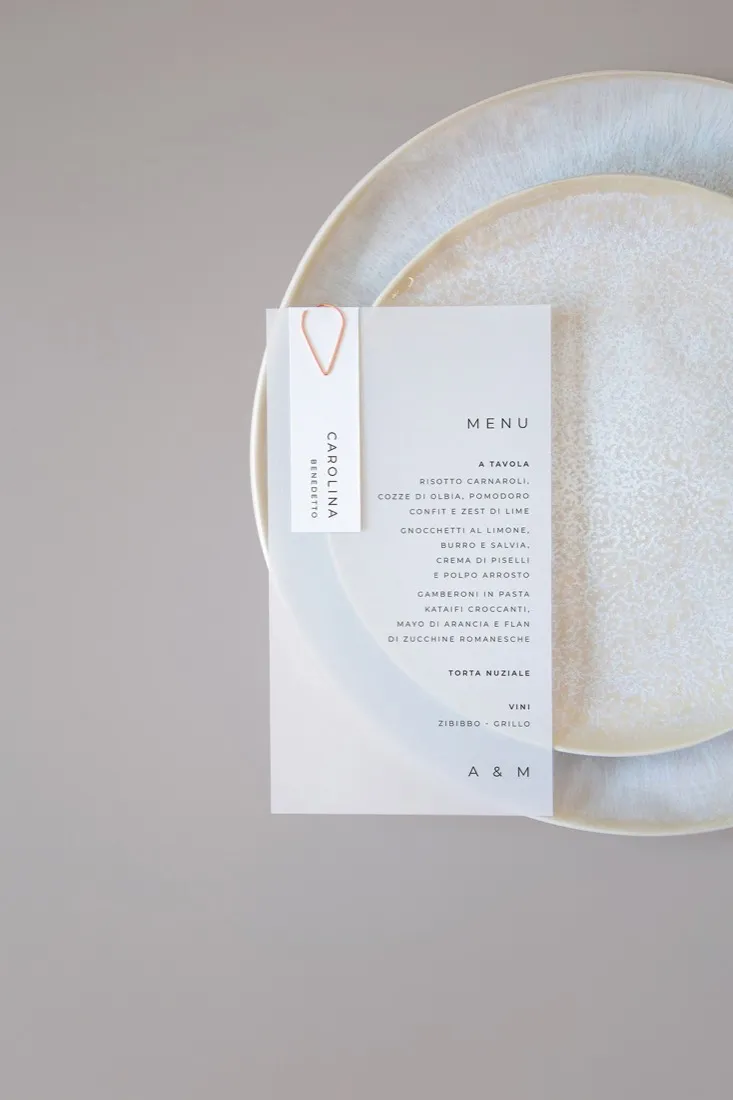 Menu con segnaposto Vellum