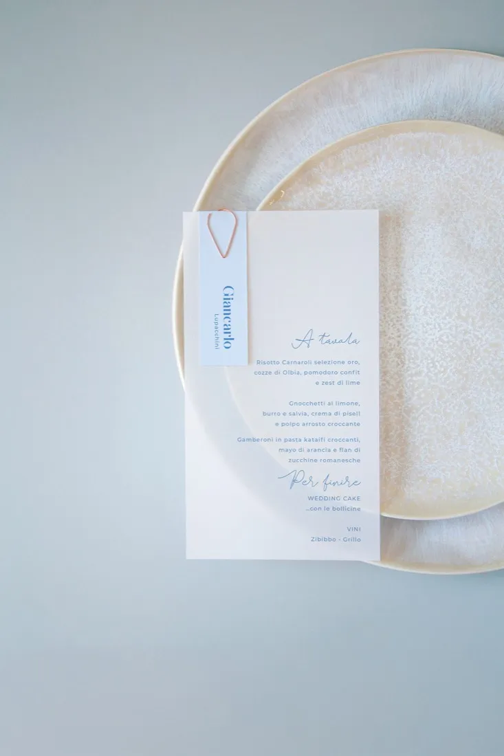 Menu con segnaposto Vellum