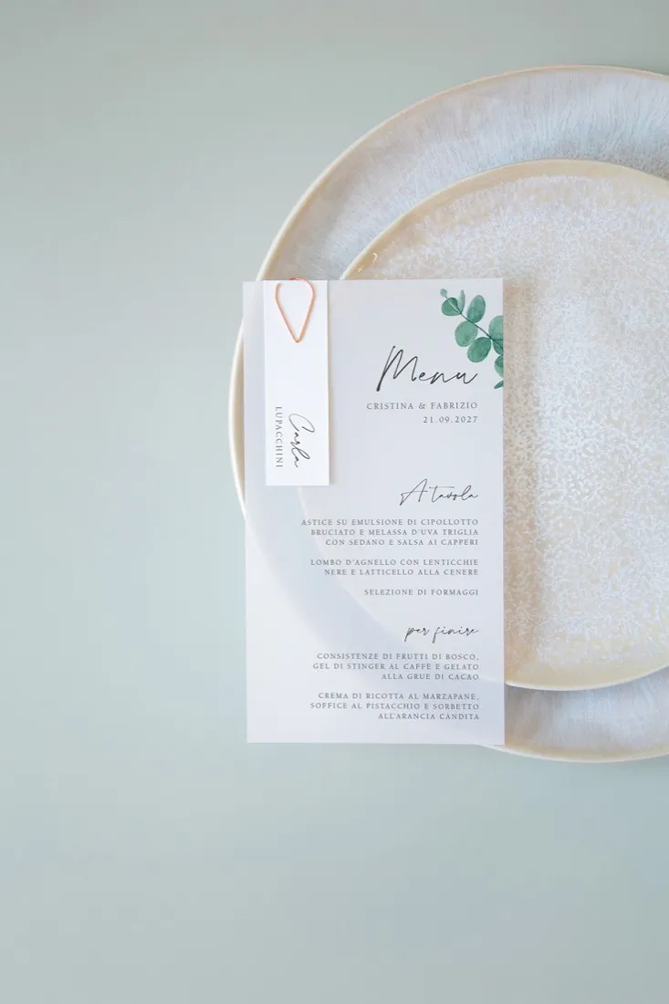 Menu con segnaposto Vellum