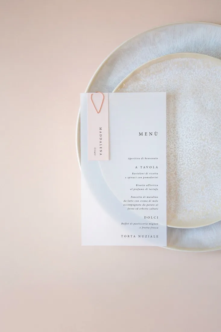 Menu con segnaposto Vellum
