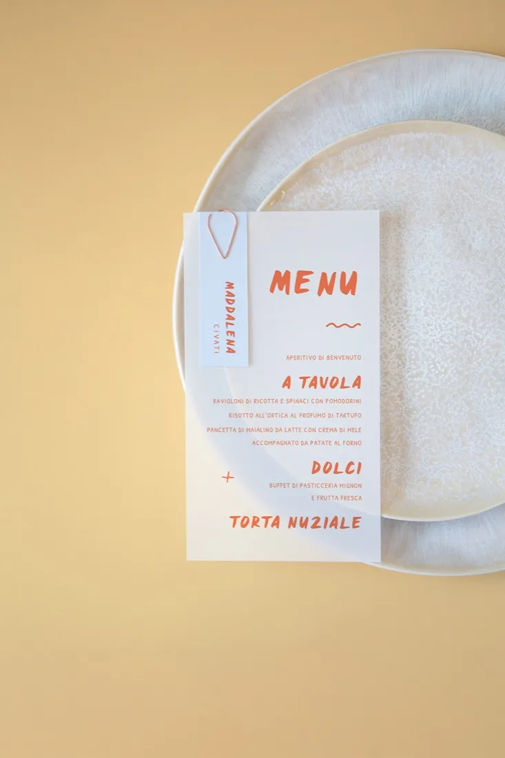 Menu con segnaposto Vellum