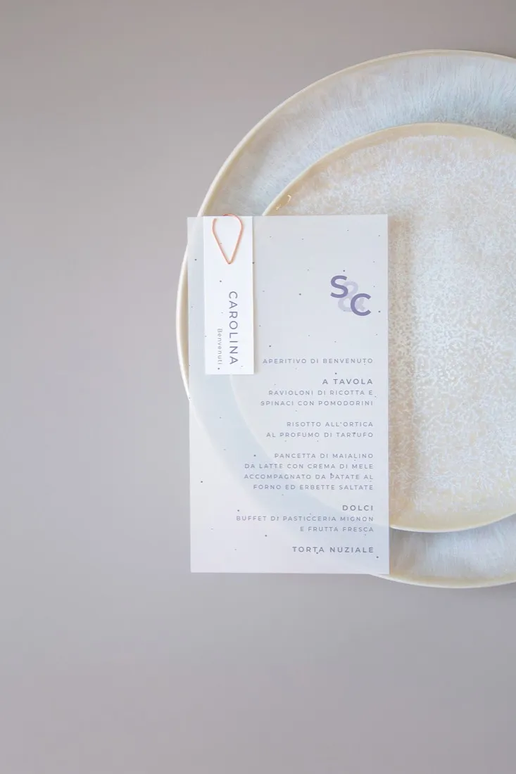 Menu con segnaposto Vellum