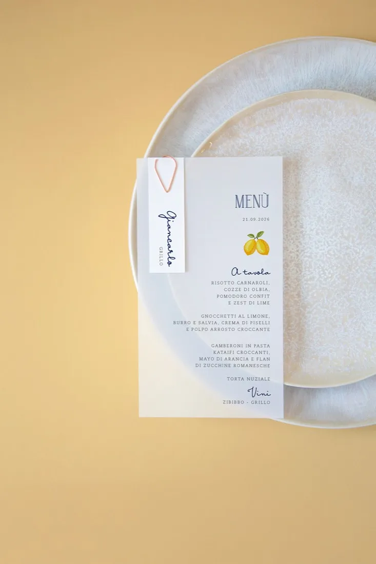 Menu con segnaposto Vellum