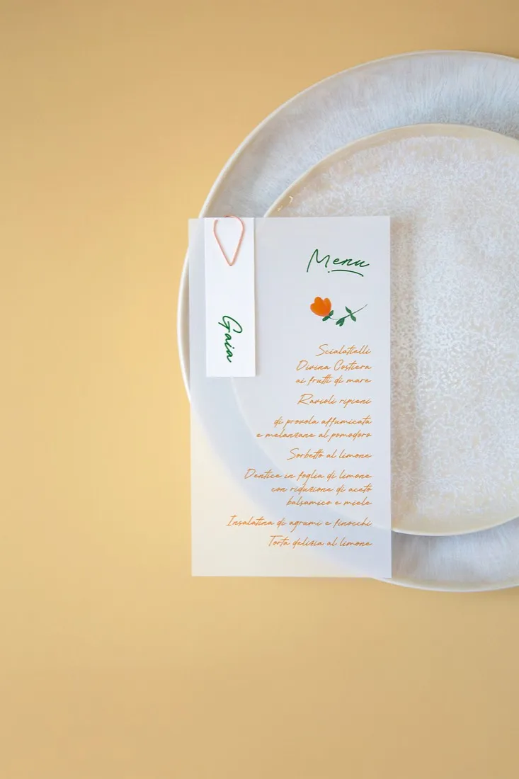 Menu con segnaposto Vellum