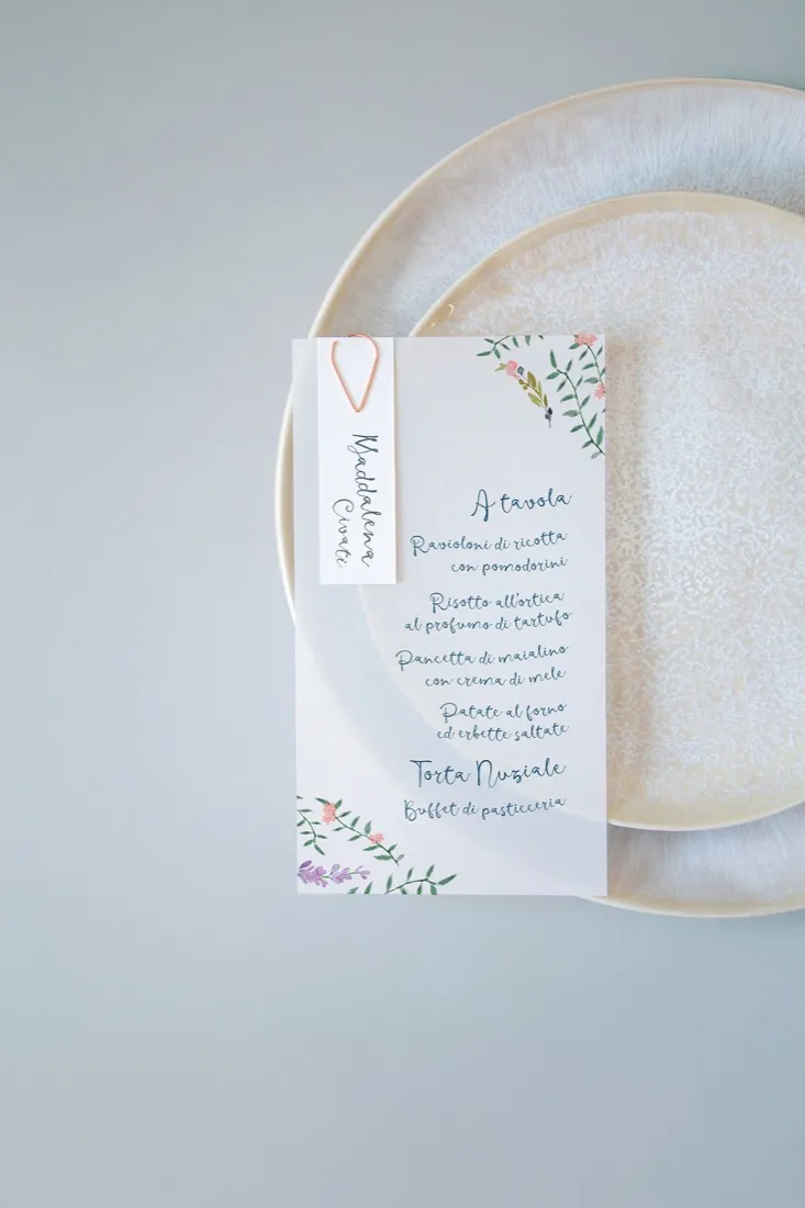 Menu con segnaposto Vellum