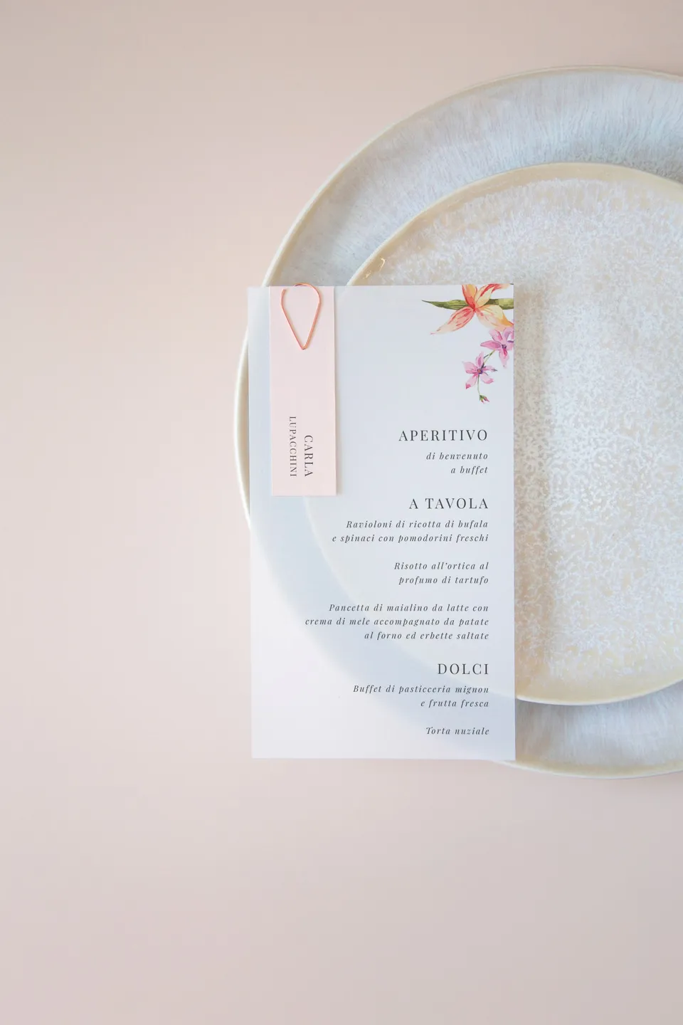 Menu con segnaposto Vellum
