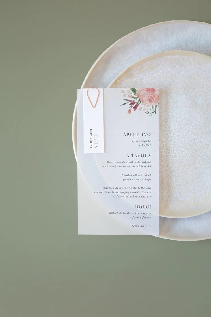 Menu con segnaposto Vellum