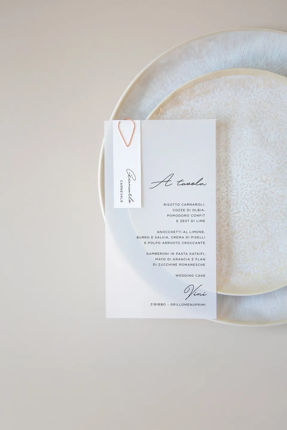 Menu con segnaposto Vellum