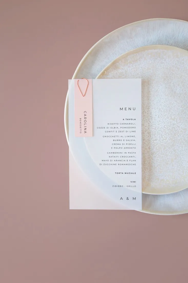 Menu con segnaposto Vellum