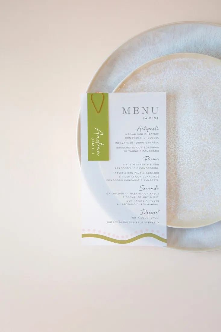 Menu con segnaposto Vellum