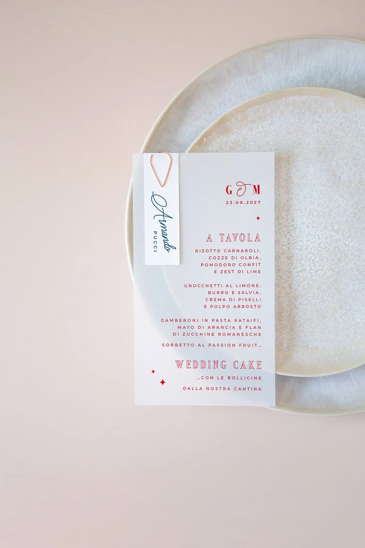 Menu con segnaposto Vellum