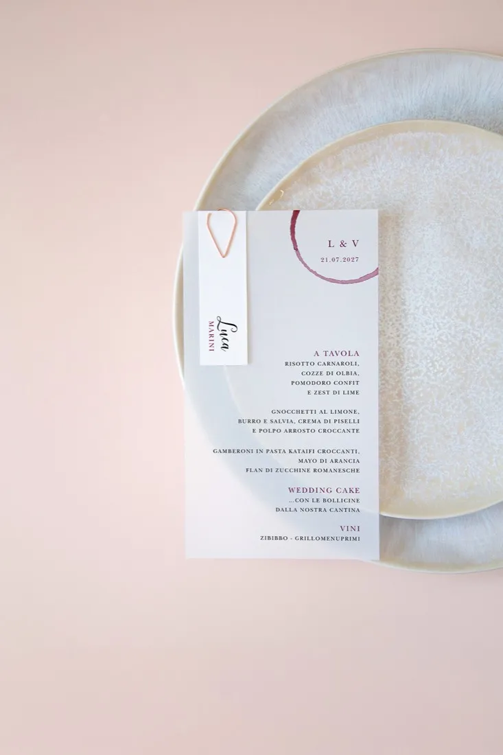 Menu con segnaposto Vellum
