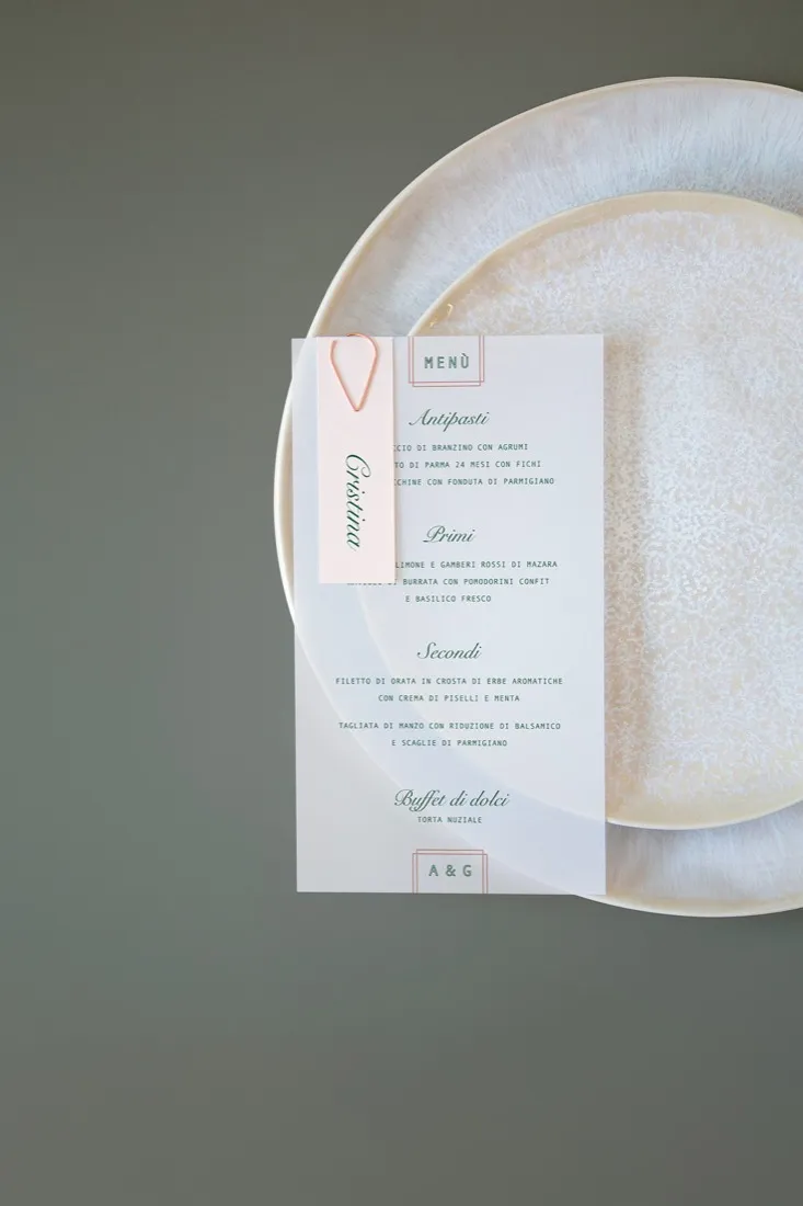 Menu con segnaposto Vellum