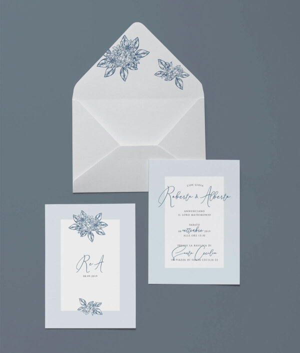 Partecipazione Busta Stampata Blu Vintage