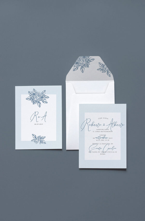 Partecipazione Busta Verticale Blu Vintage