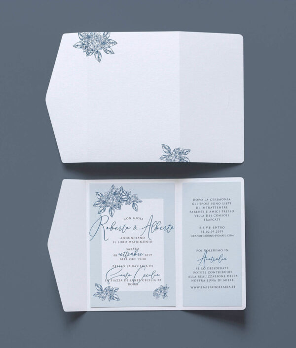 Partecipazioni Nozze Cofanetto Easy Blu Vintage