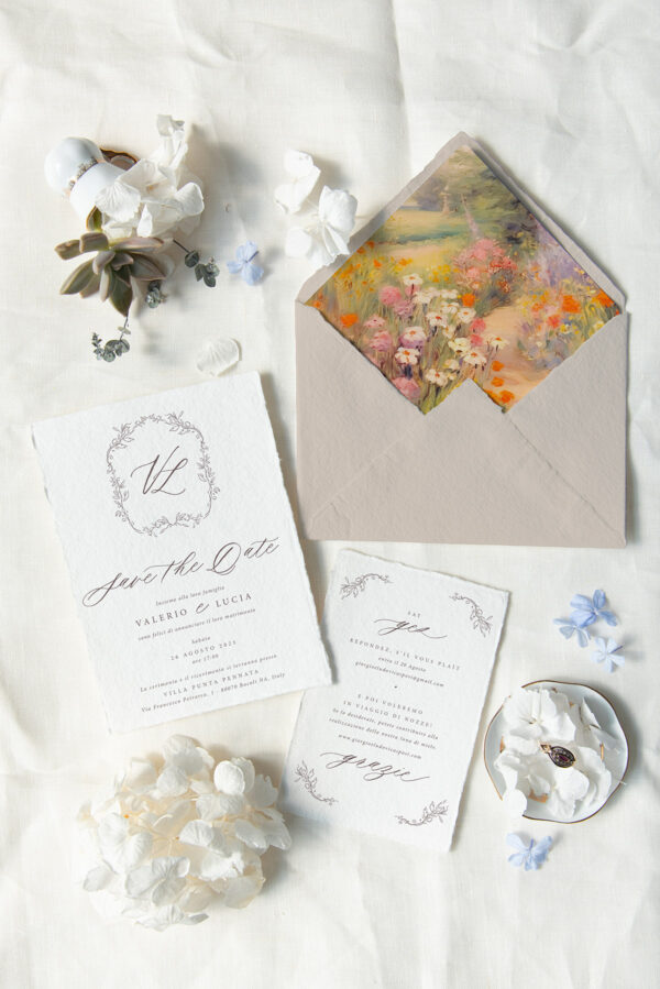 PARTECIPAZIONE EPOQUE Busta Cotone Biglietti Cotone Fiori Bucolico