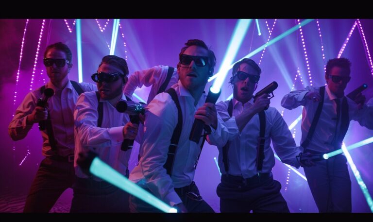 ideazione a bunch of guys in a stag party doing lasertag from w 34440061 82f8 41fc a596 3721dcac2c01