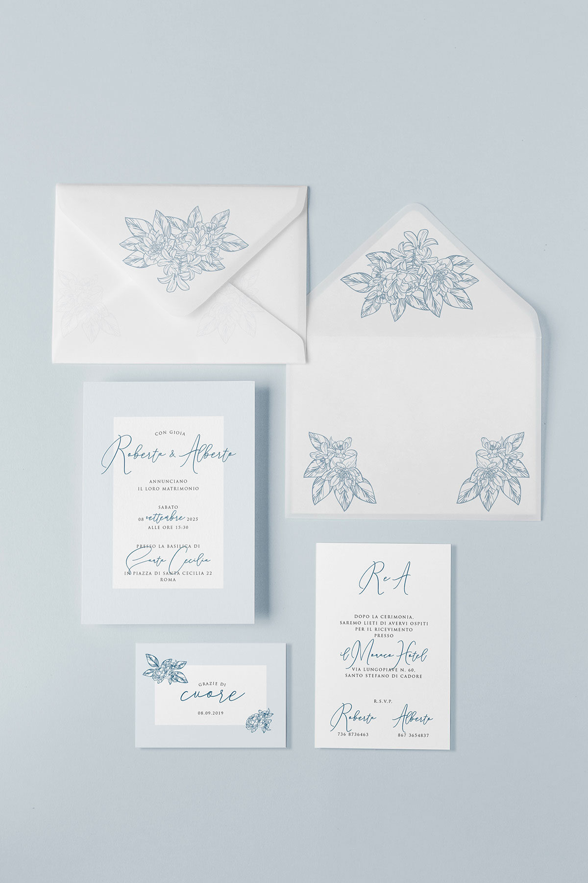 Partecipazione Vellum con Liner Blu Vintage