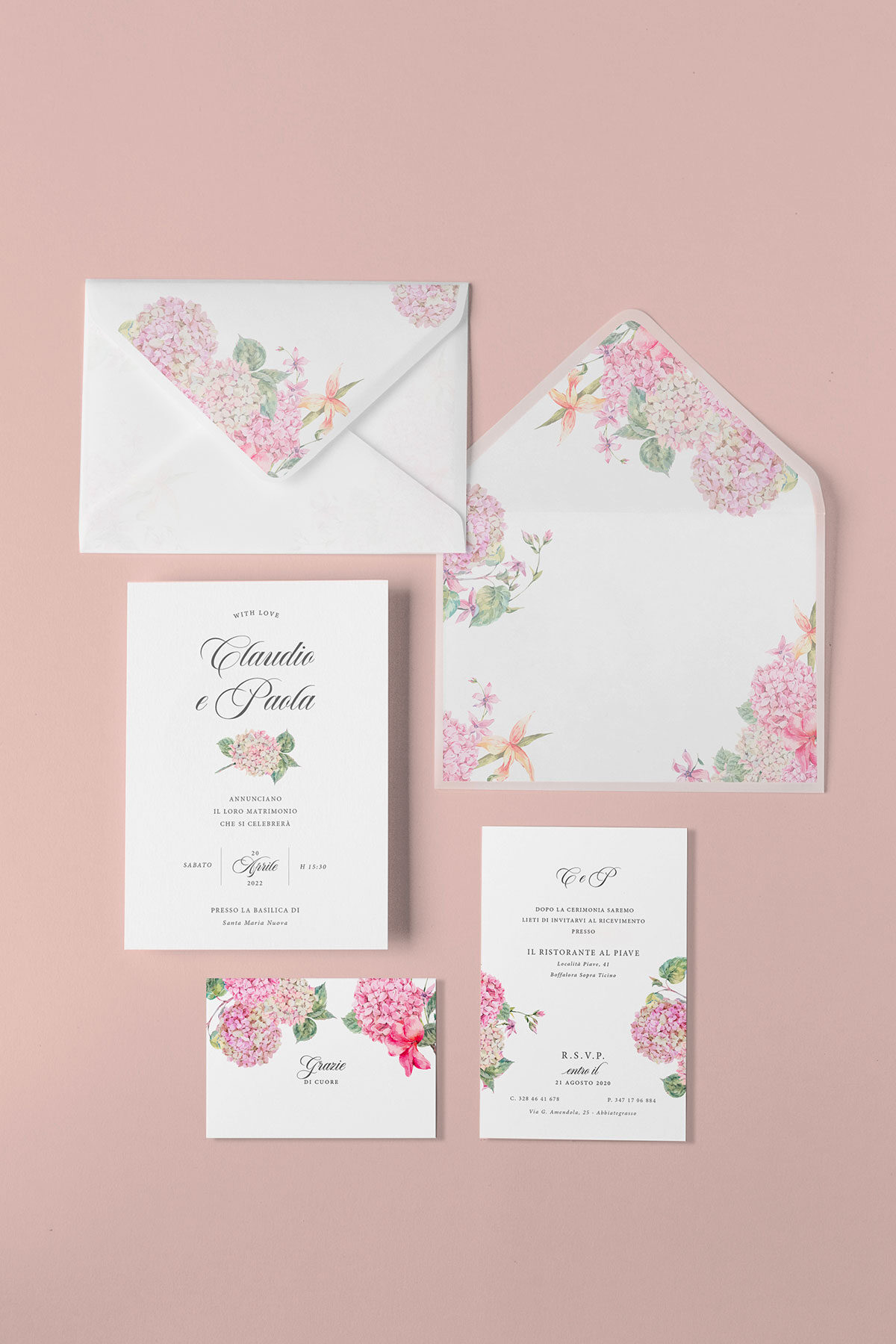 Partecipazione Vellum con Liner Ortensie Classiche