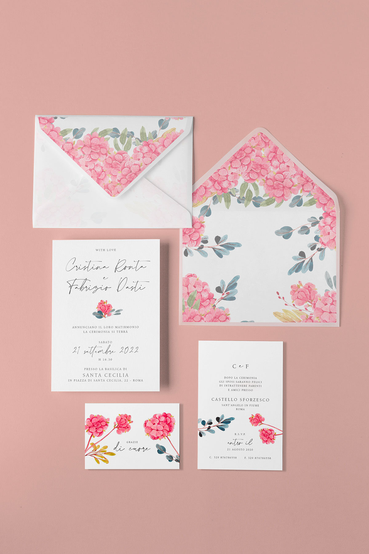 Partecipazione Vellum con Liner Ortensie Moderne