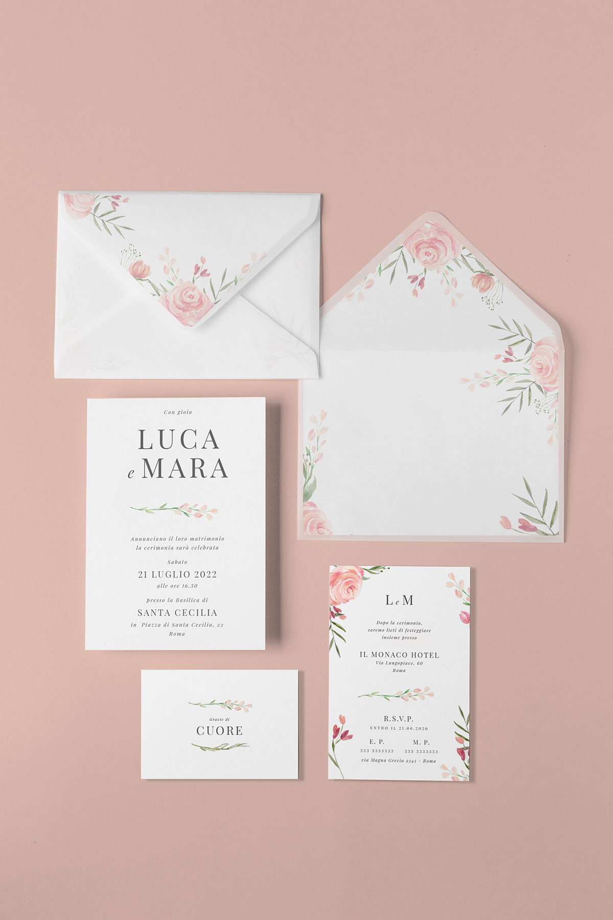 Partecipazione Vellum con Liner Peonie