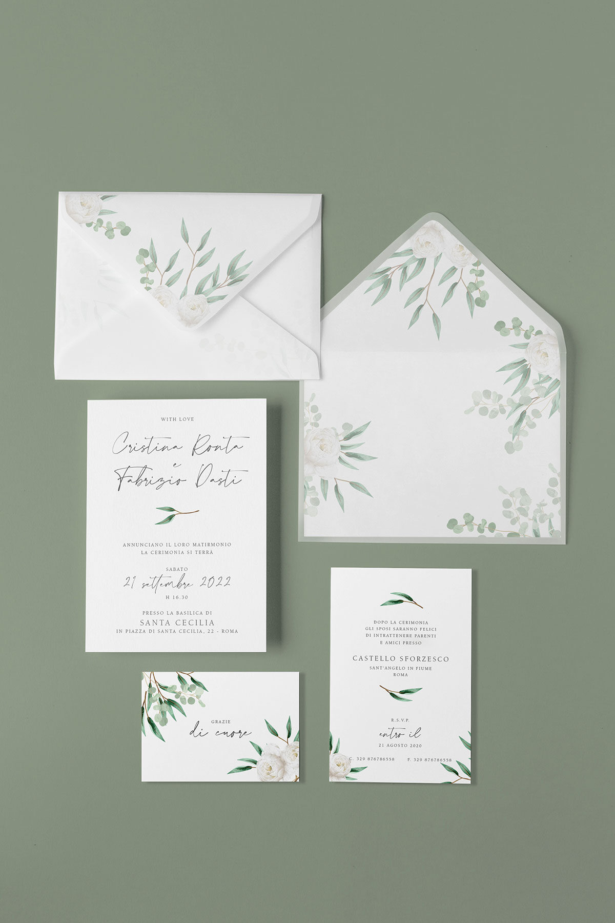 Partecipazione Vellum con Liner Rosa Bianca