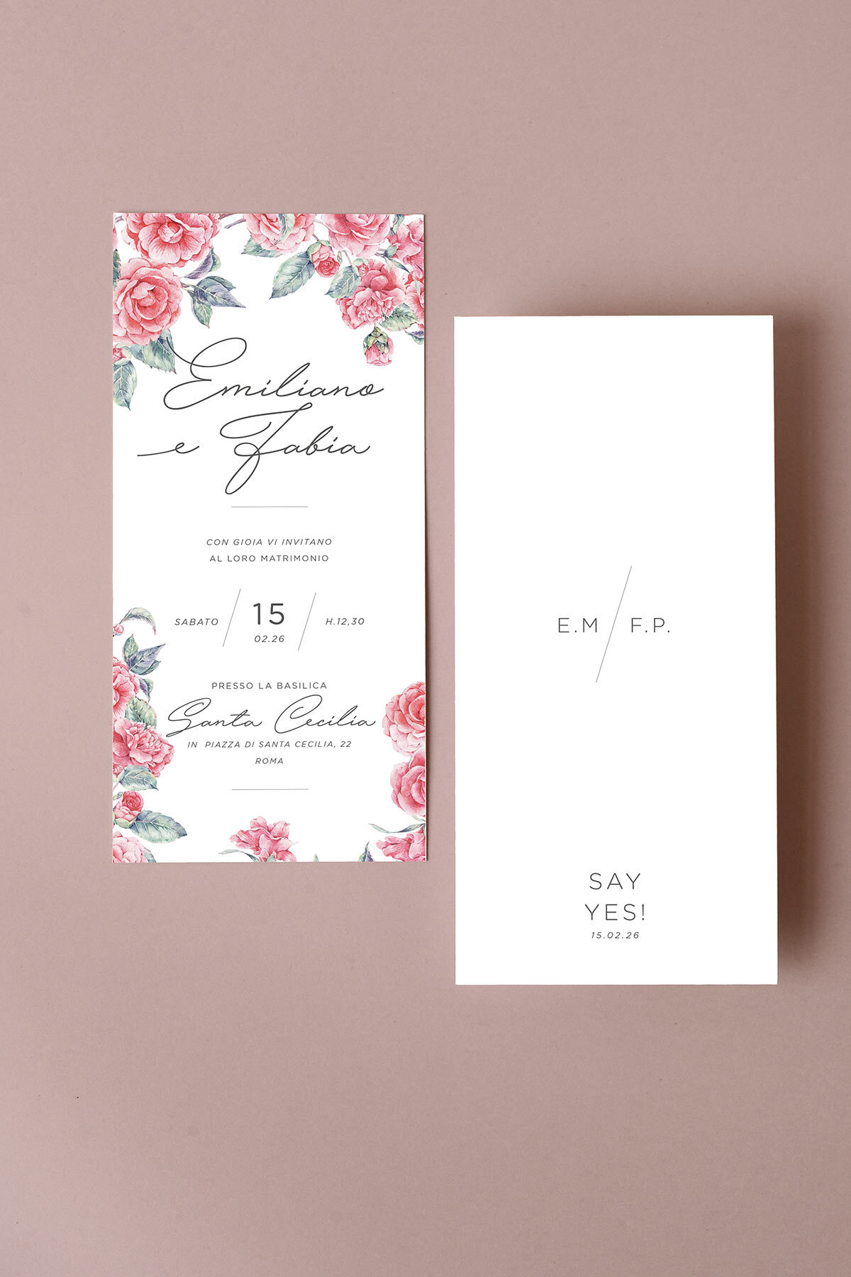 Partecipazione di Matrimonio Camelie Essential Verticale