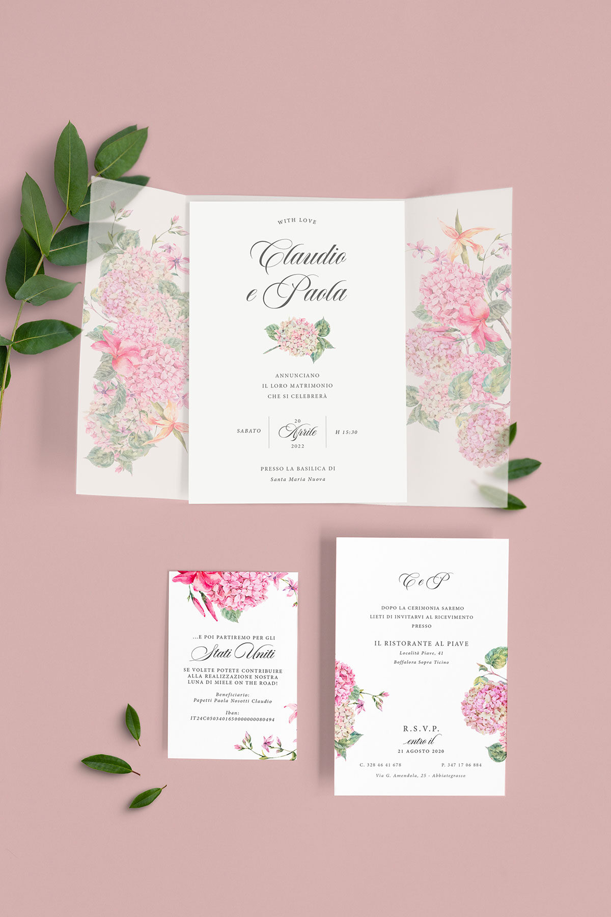 Partecipazione Trasparente Cofanetto Semplice Ortensie Classica