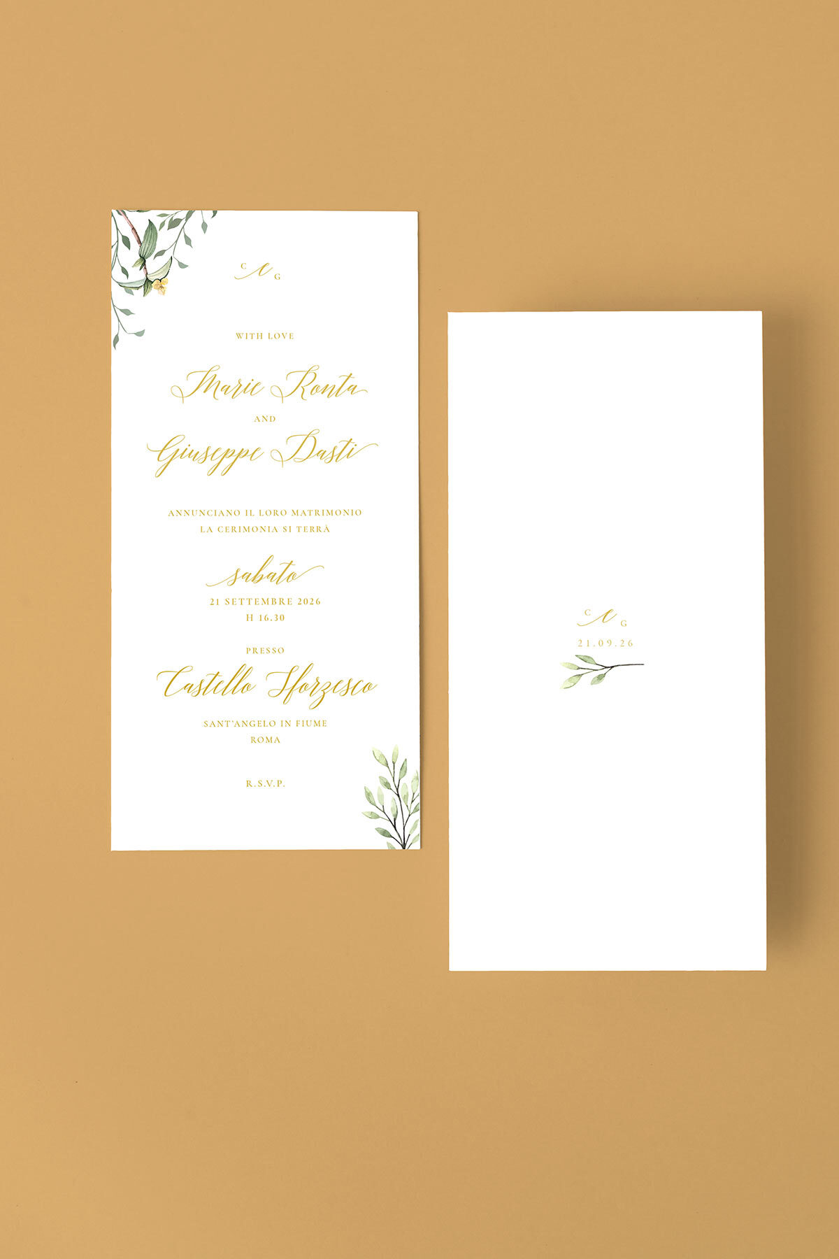 Partecipazione di Matrimonio Golden Essential Verticale