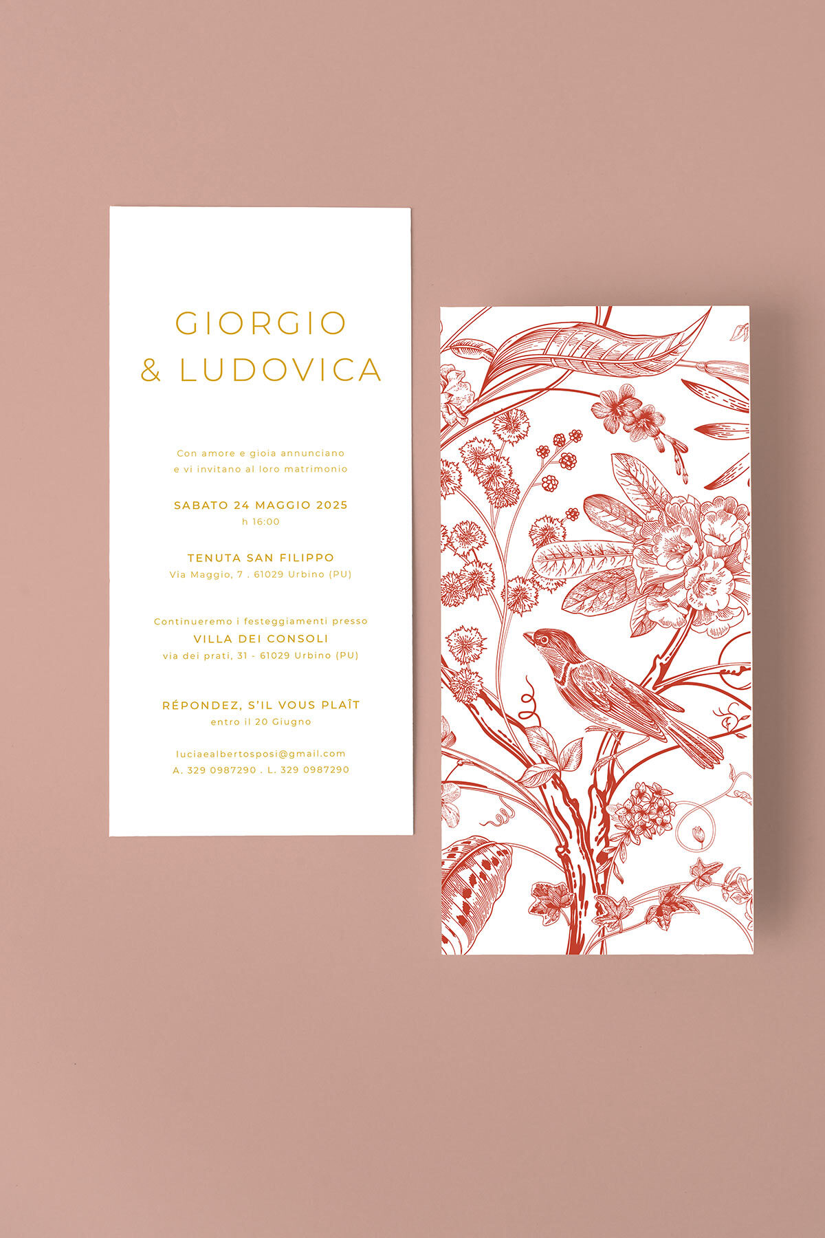 Partecipazione di Matrimonio Lilibet Rosso Essential Verticale