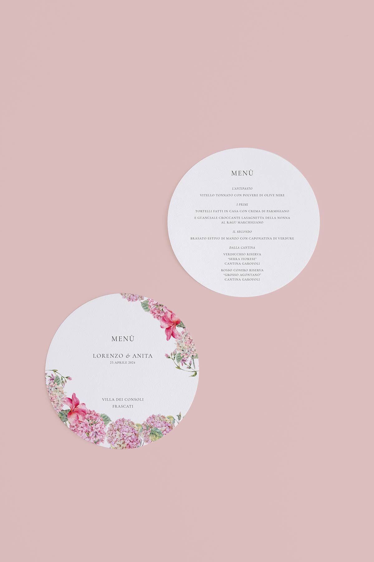 Menu Tondo Ortensie Classiche