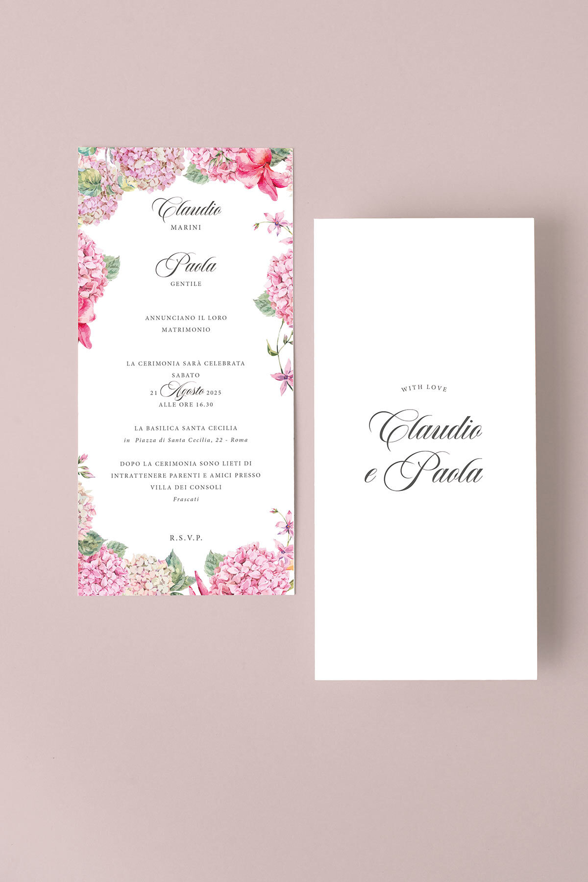 Partecipazione di Matrimonio Ortensie Classiche Essential Verticale