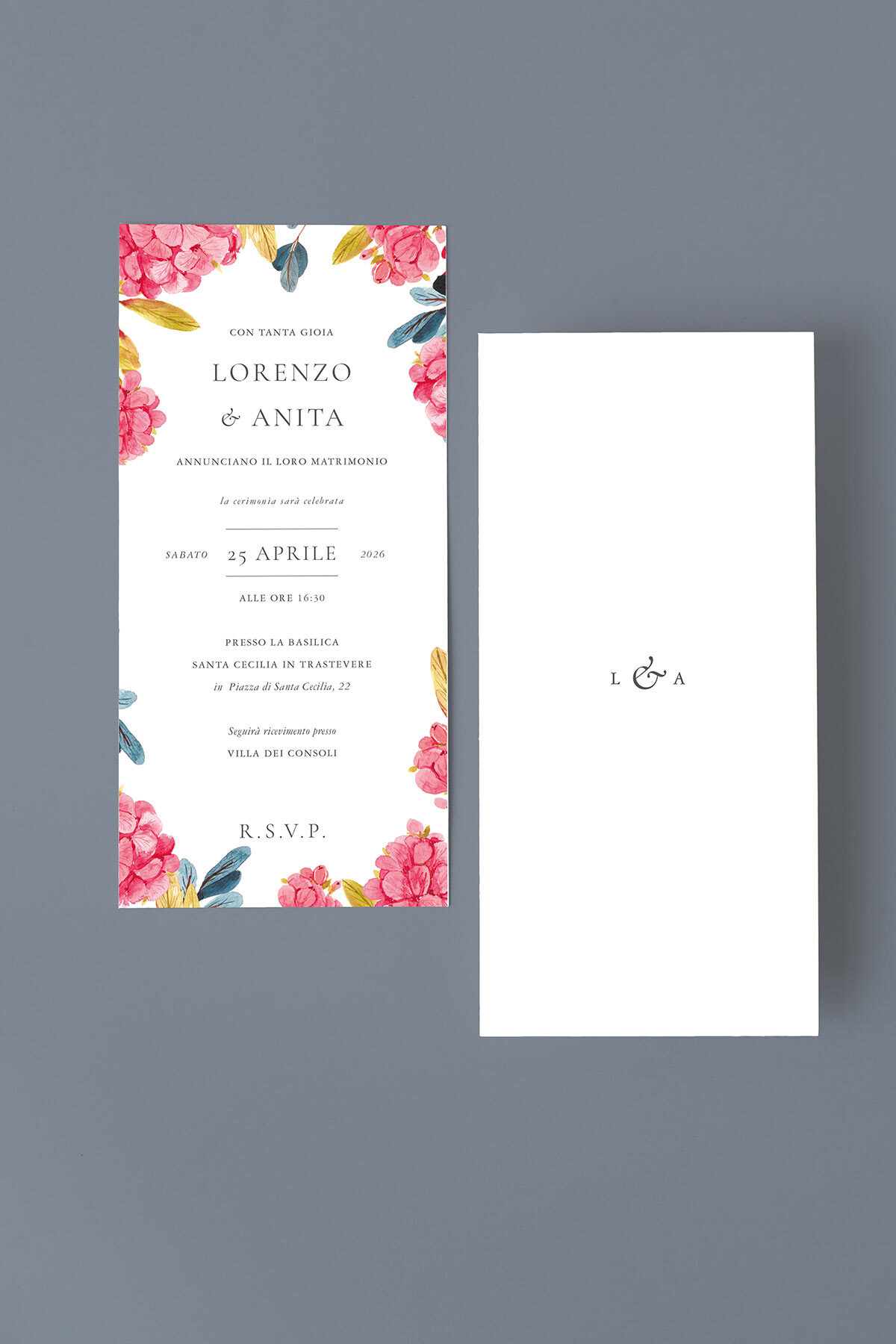 Partecipazione di Matrimonio Ortensie Moderne Essential Verticale