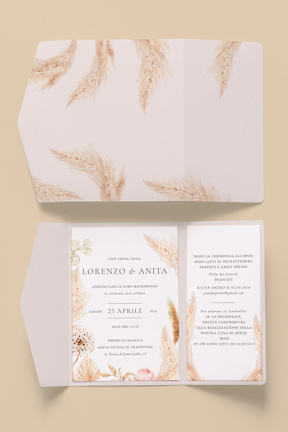 Partecipazione Nozze Cofanetto Easy Pampas