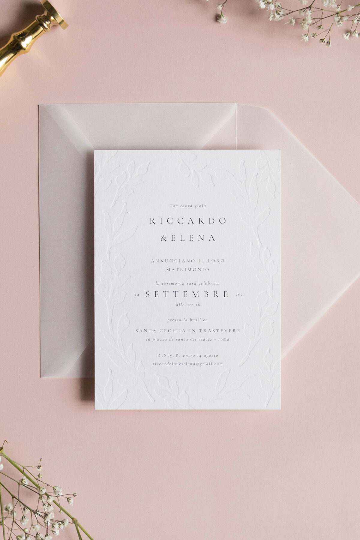 Partecipazione Con Dettagli Letterpress Foglioline