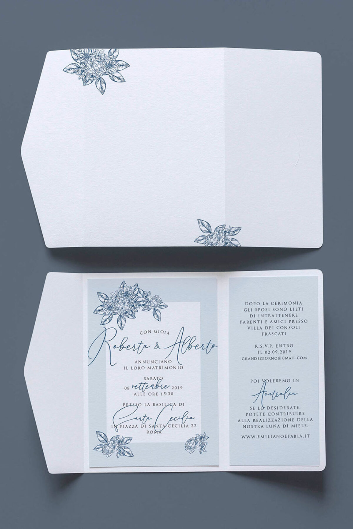 Partecipazioni Nozze Cofanetto Easy Blu Vintage