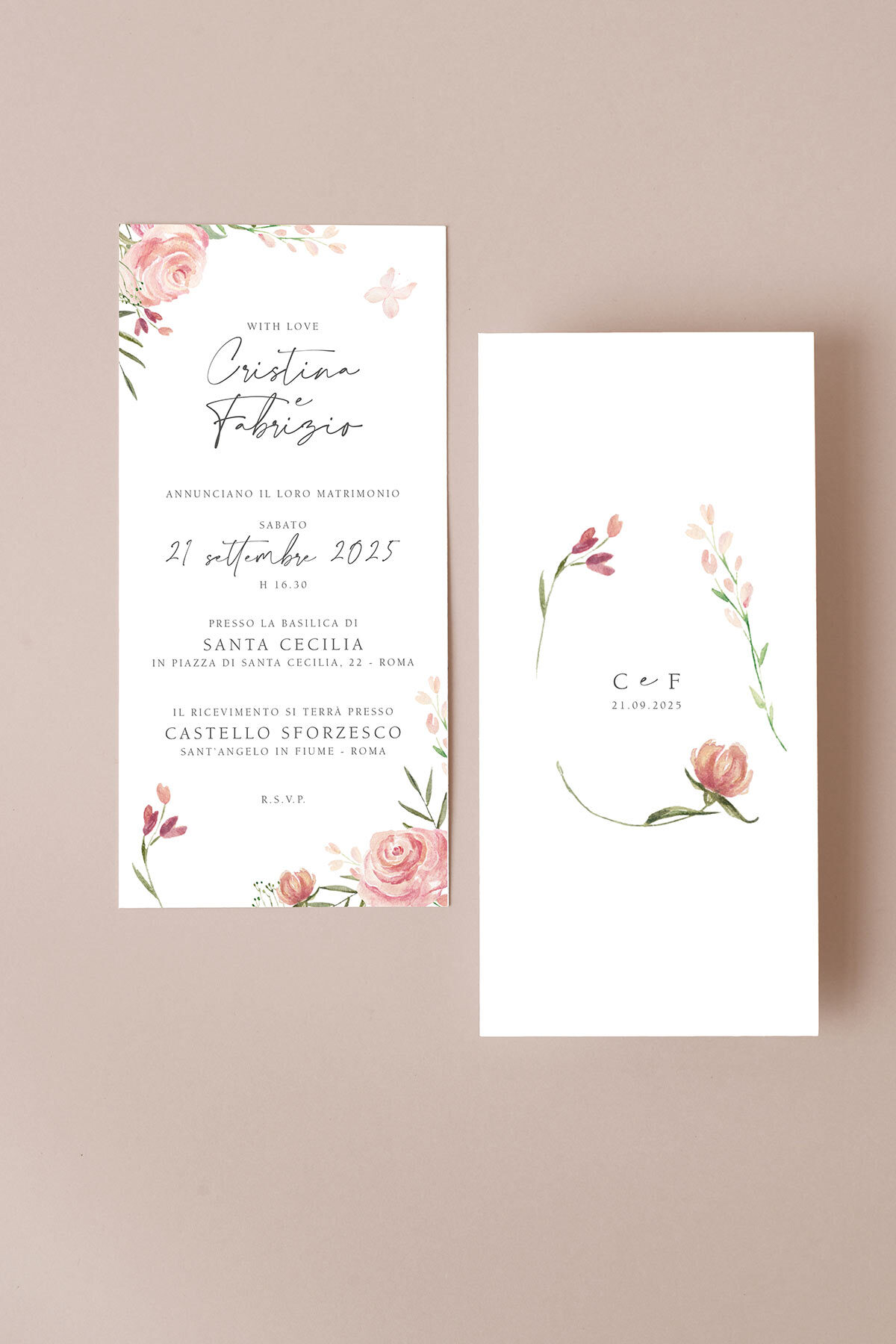 Partecipazione di Matrimonio Peonie Essential Verticale