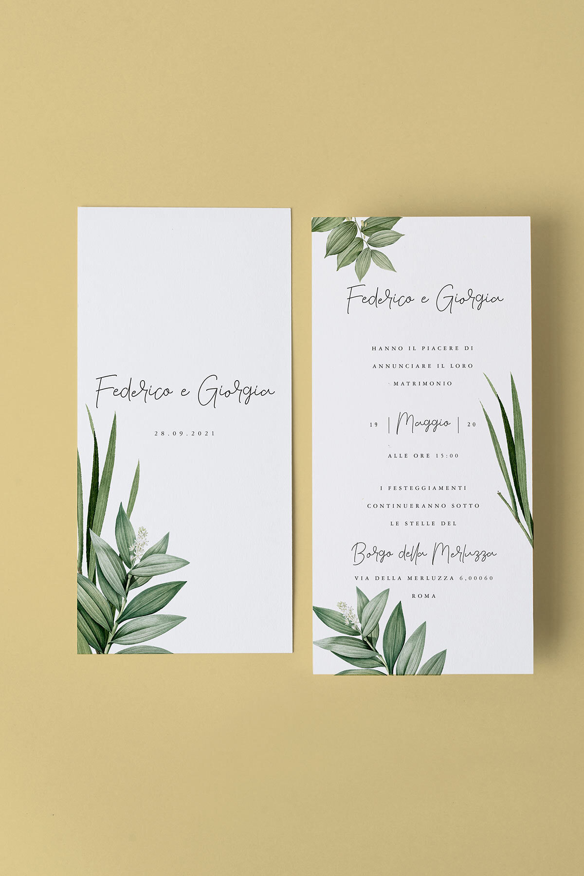 Partecipazione di Matrimonio Botanico Essential Verticale