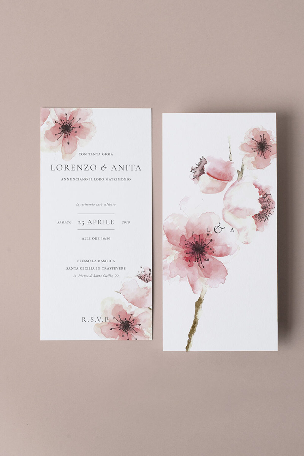 Partecipazione di Matrimonio Ciliegio Vintage Essential Verticale