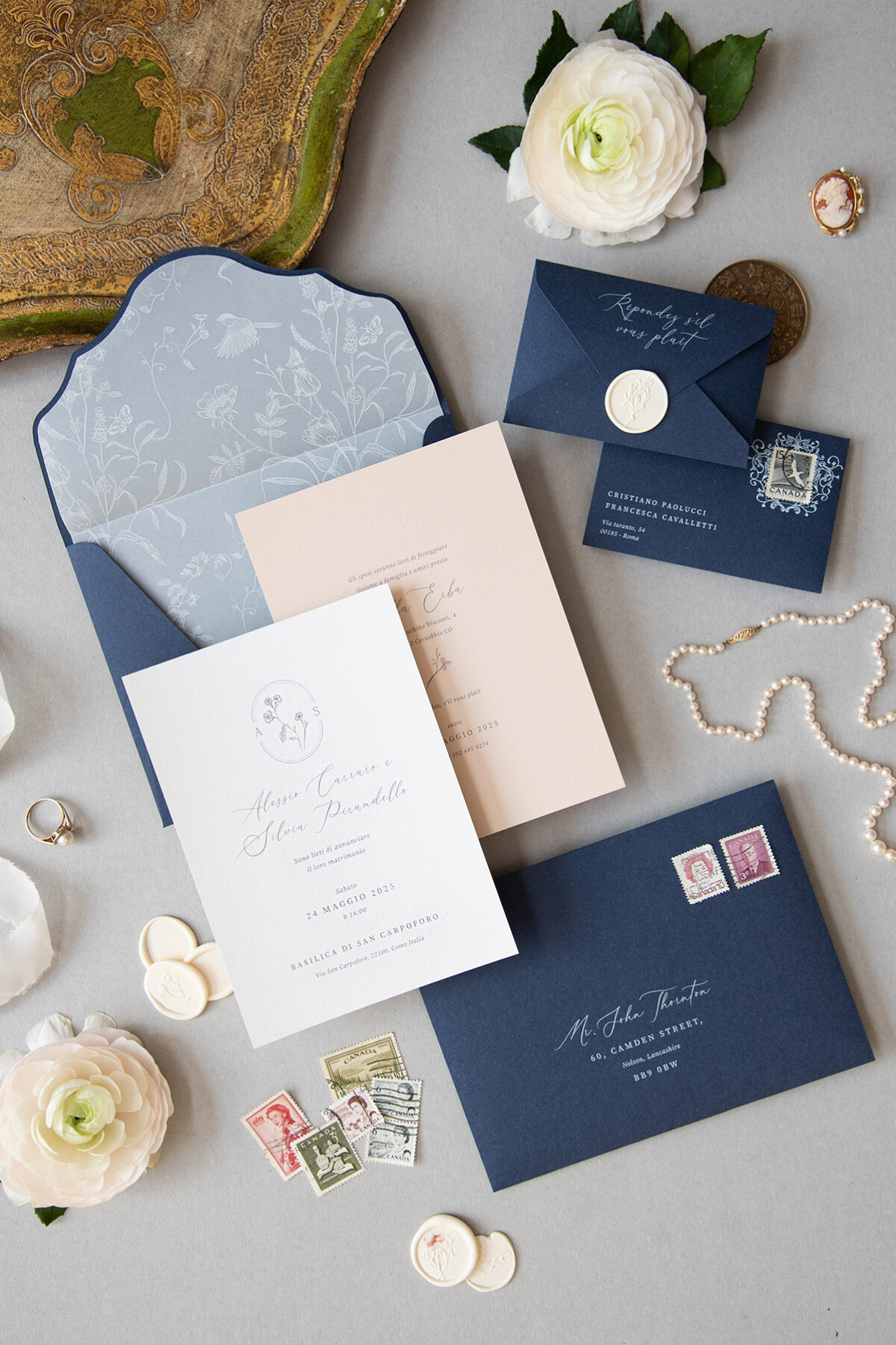 Partecipazione di matrimonio Primrose Blu