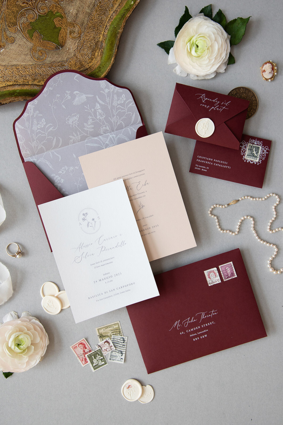 Partecipazione di matrimonio Primrose Bordeaux