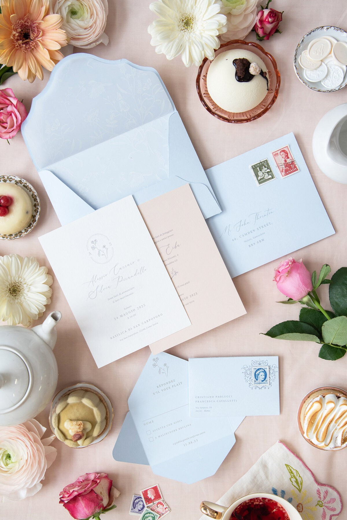 Partecipazione di matrimonio Primrose Azzurro