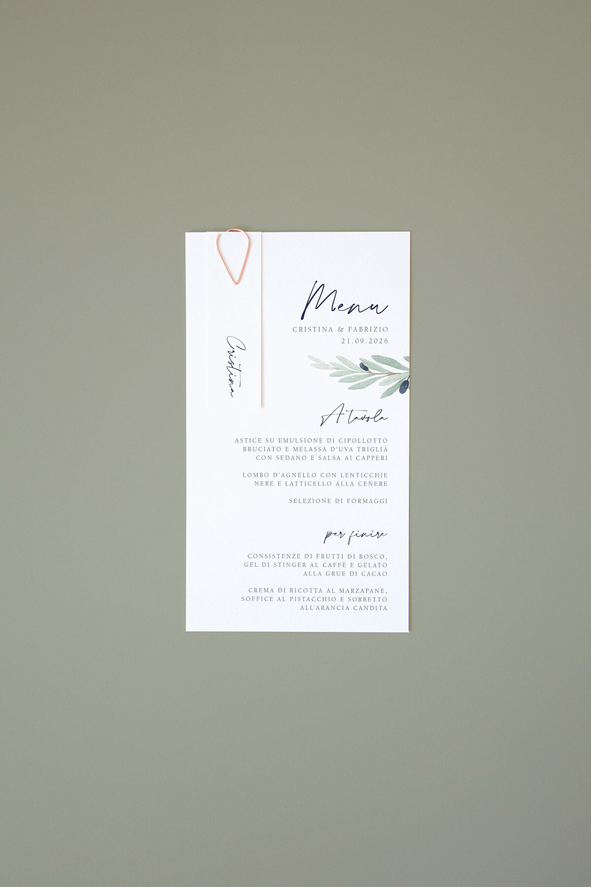 Menu con Segnaposto Ulivo